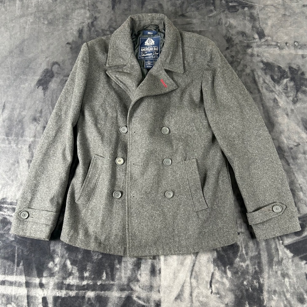 American Rag Pea Coat Mens Small Grey Wool Blend Double Breasted‎ Jacket